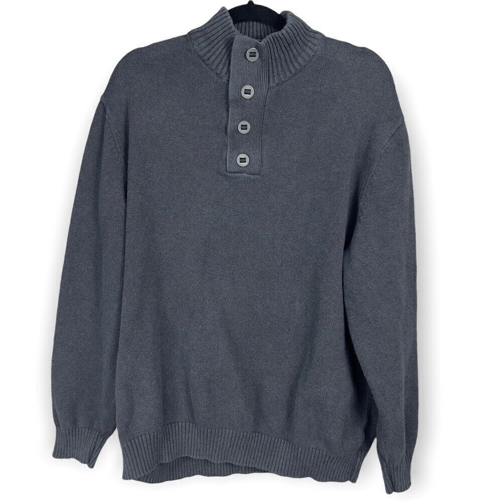 Joseph Abboud Mock Neck Henley Pullover XL Knit Sweater Jumper Dark Gray Stretch